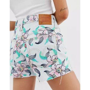 UNIQUE! LEVI'S 501 Embroidered Button Fly Cut-off Floral Denim Shorts